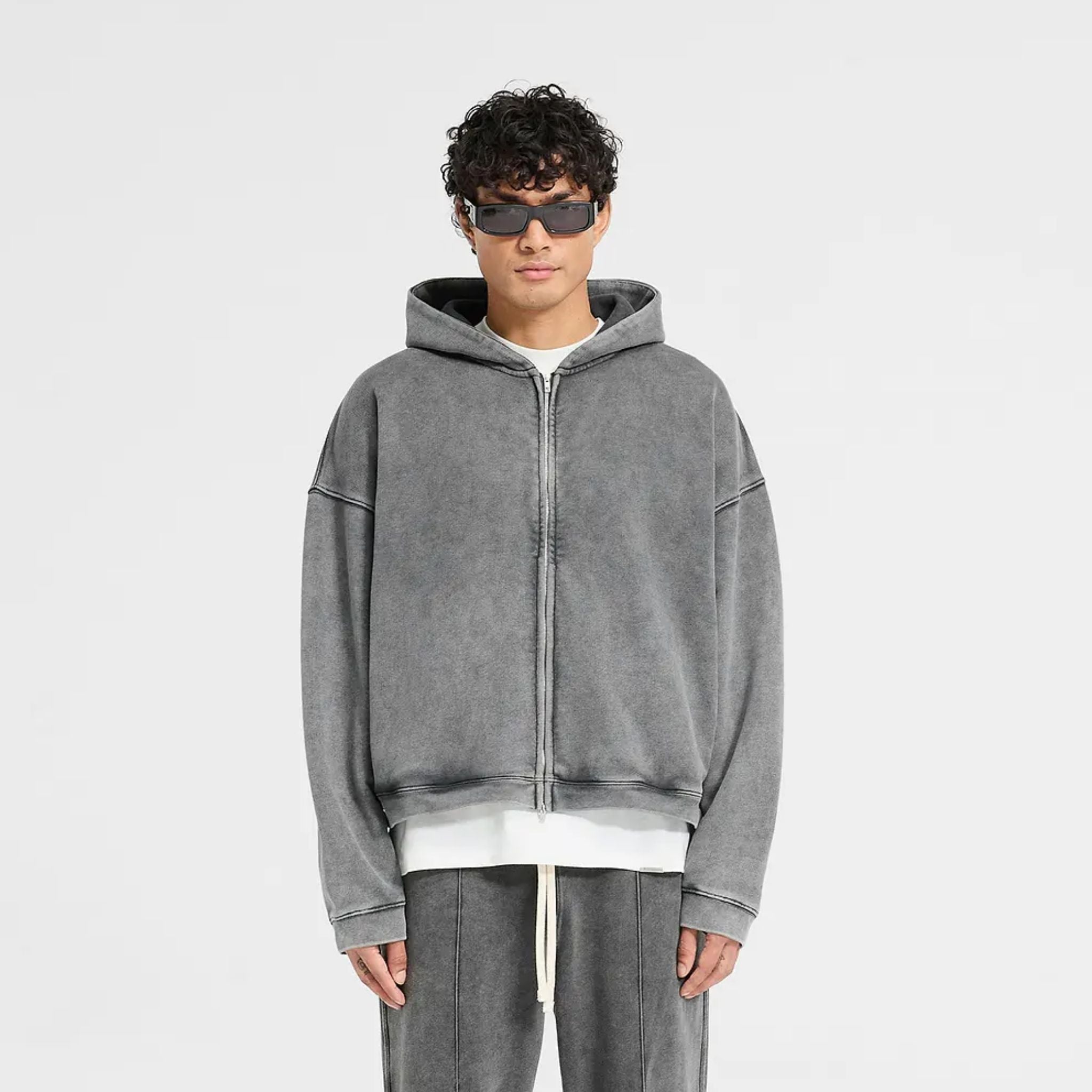 Initial Boxy Zip Through Hoodie